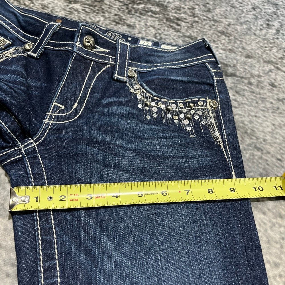 Miss Me Jeans Womens 27x32 Blue Boot Cut Low Rise Rhinestones Western Grunge Y2K - Picture 14 of 15